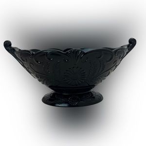 Vintage McKee Black Milk Glass Compote (bowl), Pattern: Autumn